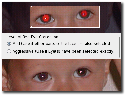 Værktøjet for korrektion af røde øjne i gang