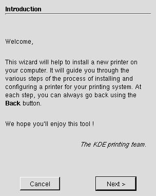 Her er et skærmbillede af “'Tilføj printer'-guiden” (den er ikke så spændende endnu; men...)