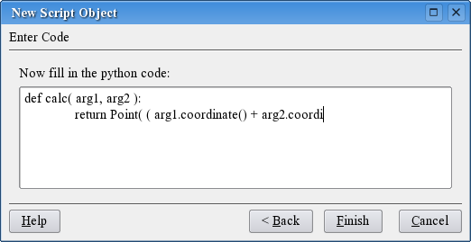 Indtastning af kode for midtpunkt i Script-objekt guide.