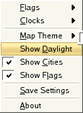Skærmaftryk som viser den sammenhængsafhængige menu, med Vis dagslys markeret.